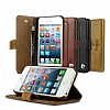Pierre Cardin iPhone SE / 5 / 5S Standl Czdanl Kahverengi Deri Klf - Resim: 10