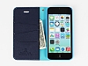 Rada iPhone 5C izgili Standl Czdanl Mavi Deri Klf - Resim: 3