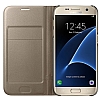 Samsung Galaxy S7 Yan Kapakl Gold Deri Klf - Resim: 1