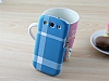 Samsung Galaxy S3 / S3 Neo Mat Mavi Beyaz Ekose Sert Rubber Klf - Resim: 1