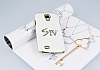 Samsung i9500 Galaxy S4 Gold Kenarl Tal Beyaz Rubber Klf - Resim: 4