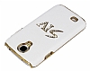 Samsung i9500 Galaxy S4 Gold Kenarl Tal Beyaz Rubber Klf - Resim: 3