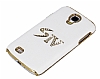 Samsung i9500 Galaxy S4 Gold Kenarl Tal Beyaz Rubber Klf - Resim: 2