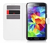 Samsung i9600 Galaxy S5 Czdanl Yan Kapakl Beyaz Deri Klf - Resim: 1
