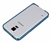 Eiroo Samsung i9600 Galaxy S5 Gold izgili Bumper ereve Mavi Klf - Resim: 2