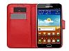Samsung N7000 Galaxy Note Standl Czdanl Krmz Deri Klf - Resim: 2