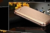 Shengo iPhone SE / 5 / 5S Tal Metal Kenarl nce Yan Kapakl Rose Gold Deri Klf - Resim: 3