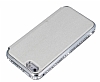Shengo iPhone SE / 5 / 5S Tal Metal Kenarl nce Yan Kapakl Beyaz Deri Klf - Resim: 4
