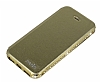Shengo iPhone SE / 5 / 5S Tal Metal Kenarl nce Yan Kapakl Gold Deri Klf - Resim: 8