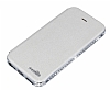 Shengo iPhone SE / 5 / 5S Tal Metal Kenarl nce Yan Kapakl Beyaz Deri Klf - Resim: 5