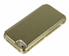 Shengo iPhone SE / 5 / 5S Tal Metal Kenarl nce Yan Kapakl Gold Deri Klf - Resim: 7
