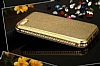 Shengo iPhone SE / 5 / 5S Tal Metal Kenarl nce Yan Kapakl Gold Deri Klf - Resim: 2