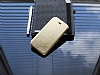 Shengo iPhone SE / 5 / 5S Tal Metal Kenarl nce Yan Kapakl Gold Deri Klf - Resim: 4