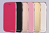 Shengo iPhone 6 / 6S Tal Metal Kenarl nce Yan Kapakl Beyaz Deri Klf - Resim: 2