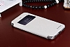 Shengo iPhone 6 Plus / 6S Plus Tal Metal Kenarl nce Yan Kapakl Beyaz Deri Klf - Resim: 5