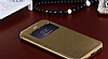 Shengo iPhone 6 Plus / 6S Plus Tal Metal Kenarl nce Yan Kapakl Gold Deri Klf - Resim: 4