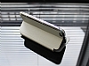 Shengo iPhone 6 Plus / 6S Plus Tal Metal Kenarl nce Yan Kapakl Beyaz Deri Klf - Resim: 3