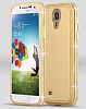 Shengo Samsung i9500 Galaxy S4 Tal Metal Kenarl Gold Deri Klf - Resim: 1