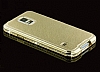 Shengo Samsung i9600 Galaxy S5 Tal Metal Kenarl Gold Deri Klf - Resim: 1