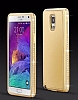 Shengo Samsung N9100 Galaxy Note 4 Tal Metal Kenarl Gold Deri Klf - Resim: 1