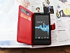 Sony Xperia S Czdanl Yan Kapakl Krmz Deri Klf - Resim: 3