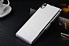 Sony Xperia Z1 Metalik Kenarl Beyaz Deri Klf - Resim: 3