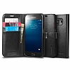 Spigen Samsung i9800 Galaxy S6 Wallet Standl Kapakl Siyah Deri Klf - Resim: 1