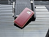 Uniico Samsung Galaxy S6 Edge Metal Kenarl Krmz Deri Klf - Resim: 2