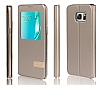 Usams Muge Series Samsung Galaxy S6 Edge Plus Pencereli Standl Gold Deri Klf - Resim: 3