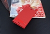 Vodafone Smart N8 Gizli Mknatsl Yan Kapakl Krmz Deri Klf - Resim: 2