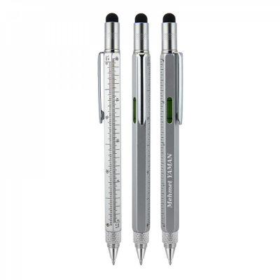 652 Kişiye Özel Metal Su Terazili - Tornavidalı Touchpen Dokunmatik Kalem - 1