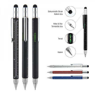 652 Kişiye Özel Metal Su Terazili - Tornavidalı Touchpen Dokunmatik Kalem - 8
