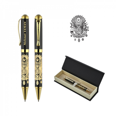 685-KT Kişiye Özel Osmanlı Kabartma Figürlü Metal Tükenmez Kalem Seti - Mch