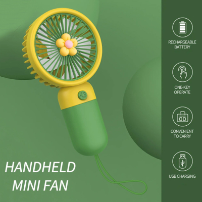 Çiçekli Yeşil Mini El Fanı Vantilatör - 3