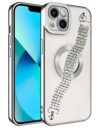 Eiroo iPhone 14 Su Yolu Zincirli Silver Silikon Kılıf - 1