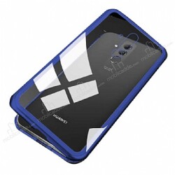 Dafoni Glass Guard Huawei Mate 20 Lite Metal Kenarlı Cam Lacivert Kılıf - Dafoni