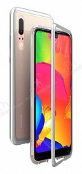 Dafoni Glass Guard Huawei P20 Metal Kenarlı Cam Silver Kılıf - Dafoni