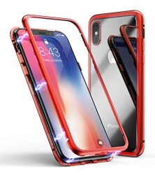 Dafoni Glass Guard iPhone X / XS Metal Kenarlı Cam Kırmızı Kılıf - 1