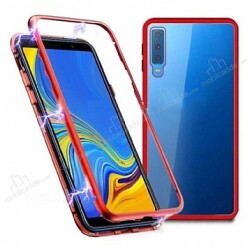 Dafoni Glass Guard Samsung Galaxy A7 2018 Metal Kenarlı Cam Kırmızı Kılıf - Dafoni