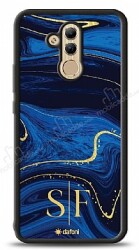 Dafoni Glossy Huawei Mate 20 Lite Kişiye Özel Çift Harf Simli Lacivert Mermer Kılıf - Dafoni