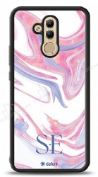 Dafoni Glossy Huawei Mate 20 Lite Kişiye Özel Çift Harf Simli Pembe Mermer Kılıf - Dafoni