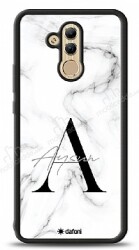 Dafoni Glossy Huawei Mate 20 Lite Kişiye Özel Harf İsimli White Marble Kılıf - Dafoni