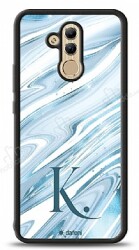 Dafoni Glossy Huawei Mate 20 Lite Kişiye Özel Harf Simli Mavi Mermer Kılıf - Dafoni