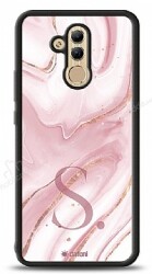 Dafoni Glossy Huawei Mate 20 Lite Kişiye Özel Harf Simli Pembe Mermer Kılıf - Dafoni