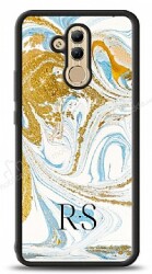 Dafoni Glossy Huawei Mate 20 Lite Kişiye Özel Harfli Simli Gold Mermer Kılıf - Dafoni