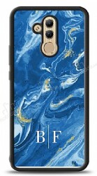 Dafoni Glossy Huawei Mate 20 Lite Kişiye Özel İki Harf Simli Mavi Mermer Kılıf - Dafoni