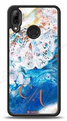 Dafoni Glossy Huawei P Smart 2019 Kişiye Özel Çift Harf Simli Okyanus Mermer Kılıf - Dafoni