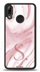 Dafoni Glossy Huawei P Smart 2019 Kişiye Özel Harf Simli Pembe Mermer Kılıf - Dafoni