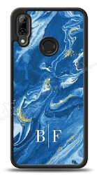 Dafoni Glossy Huawei P Smart 2019 Kişiye Özel İki Harf Simli Mavi Mermer Kılıf - Dafoni