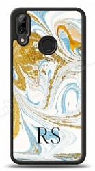 Dafoni Glossy Huawei P20 Lite Kişiye Özel Harfli Simli Gold Mermer Kılıf - Dafoni